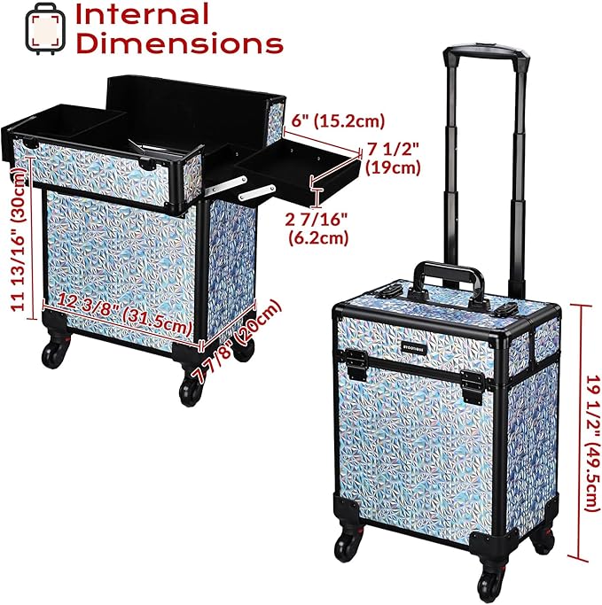 BYOOTIQUE 2-Piece Makeup Train Case Cosmetic Organizer Kit Mermaid Silver Salon