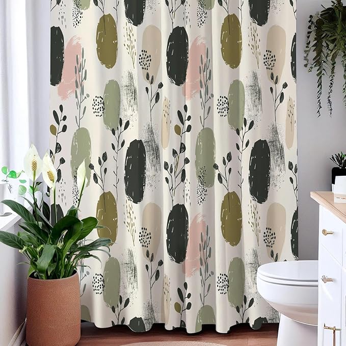 Sage Green Boho Shower Curtains for Bathroom,Pretty Botanical Shower Curtain,Funny Waterproof Polyester Boho Bathroom Decor,72x72 Inch