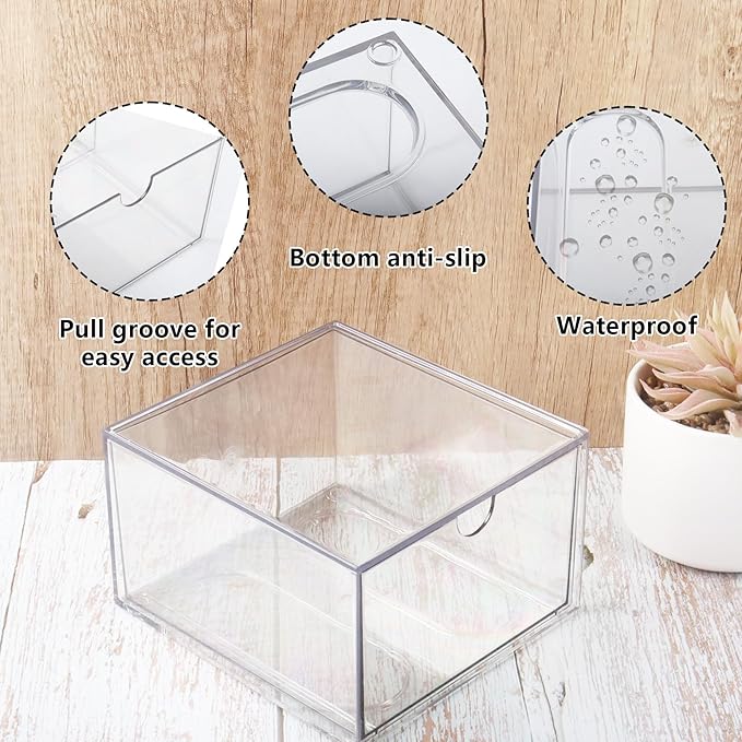 Klmnop Disposable Face Towel Holder, Clear Storage Box with Drawer for Face XL Towels, Stackable Face Towel Box for Bathroom and Vanity(Clear)