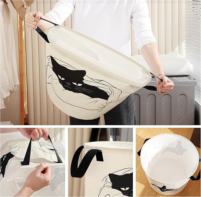 Laundry Hamper for Bedroom,Dirty Clothes Basket,Laundry Basket with Handles,Kids Girls Room Canvas Hamper Bag,Blankets,Towel,Toy Storage Organizer
