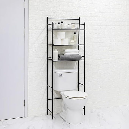 Over-The-Toilet 3-Shelf Bathroom Storage Unit, Black Steel, 22.83x9.65x59.75 Inches, Space Saver
