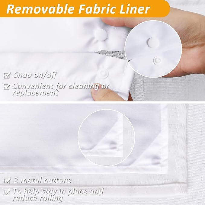 Naturoom Extra Long Shower Curtain 84 Length, Heavy Duty White Linen Fabric Shower Curtain Set with Liner and Hooks, Simple Elegant Country Farmhouse Bath Curtains for Bathroom, Mesh Top Window
