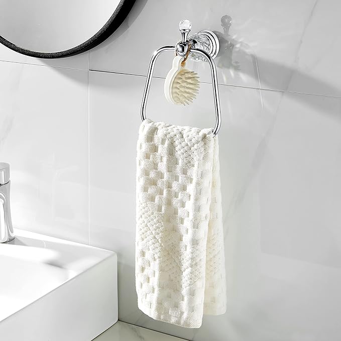 WINCASE Crystal Towel Ring, Chrome Hand Towel Holder, Silver Towel Rack Hanger for Bathroom, Towel Holder Bling Wall Mounted Decorative