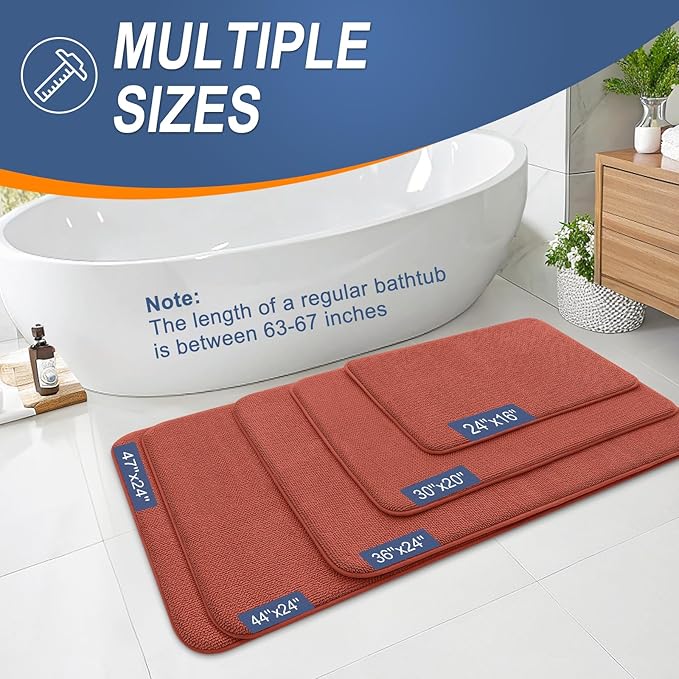 OLANLY Thick Memory Foam Bath Mat Rug 59x24, Extra Soft Absorbent Bathroom Rug, Quick Dry Bath Mats, Non-Slip, Machine Washable Carpet, Tub and Shower, Home Decor Accessories, Rustic Terracotta