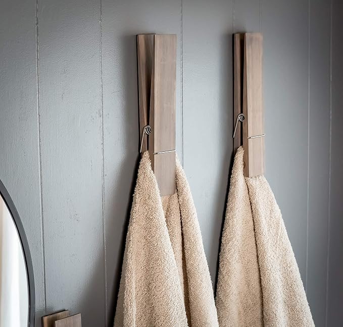Giant Clothespin Bathroom Towel Holder | Huge 12” Clothes pin | Farmhouse Bathroom décor | Laundry Room or Nursery décor | Towel Rack or Hook | Bathroom Accessories wall décor (Classic Gray)