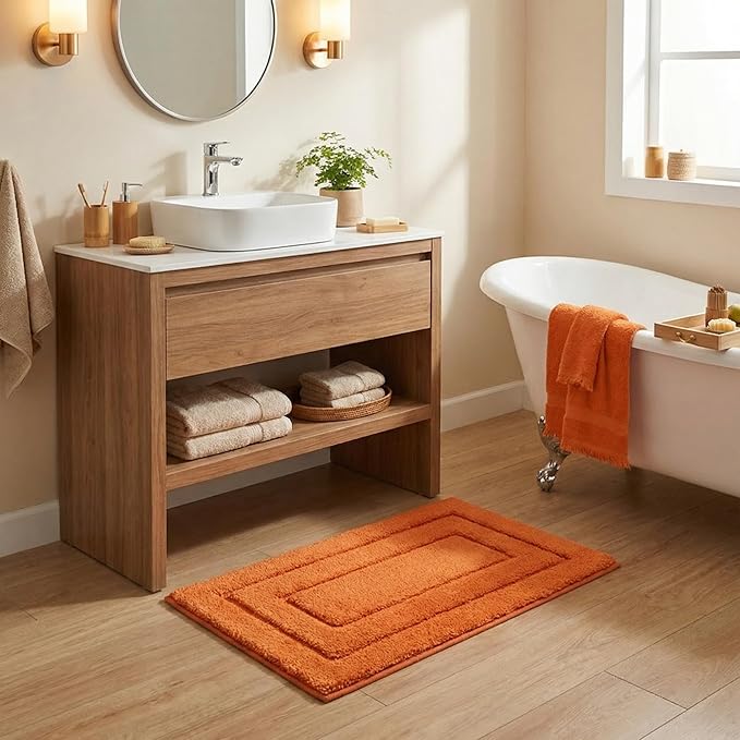 GRANNY SAYS Bathroom Rugs Non Slip, 20" x 32", Bath Rugs for Bathroom Washable, Bath Mats for Floor, Microfiber Bath Mat for Tub, Absorbent Bath Rugs for Shower Room, Orange