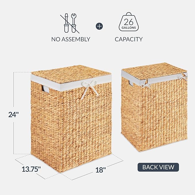 Best Choice Products Large Laundry Hamper w/Lid, Handwoven Laundry Basket, w/Removable Liner & Built-in Handles for Bathroom, Bedroom & Laundry Room, 26 Gal - Natural