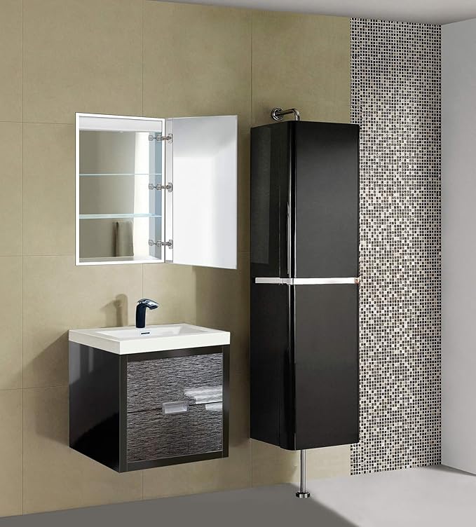 Krugg Kinetic LED Medicine Cabinet| Recessed or Surface Mount Mirror Cabinet w/Dimmer & Defogger (20"x30" Right Hinge)
