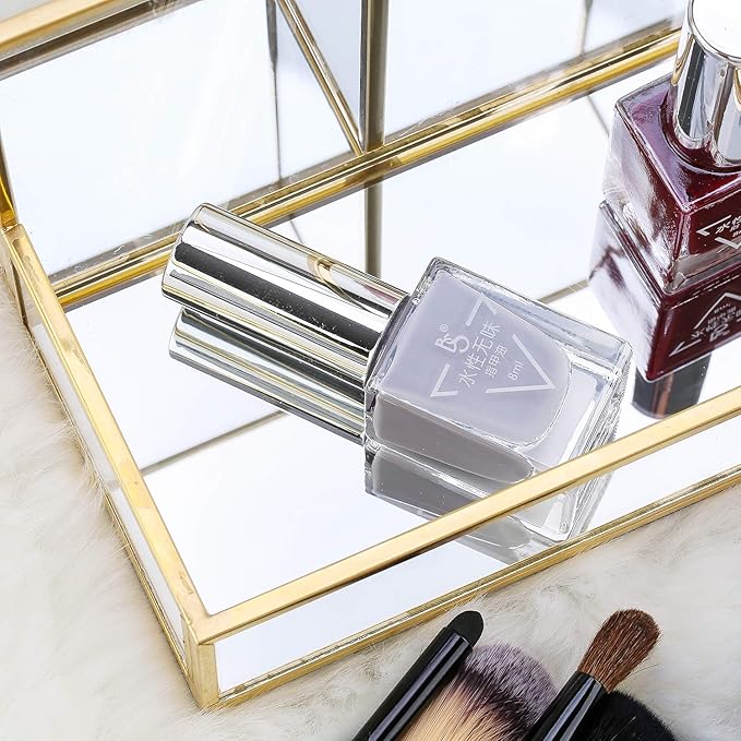 Makeup Brush Holder, Handcrafted Clear Glass Cosmetic Brushes Organizer Nordic Style Elegant Pen Pencil Holder Decoration Make up Brushes Holder with 4 Compartment for Vanity Bathroom Bedroom Office