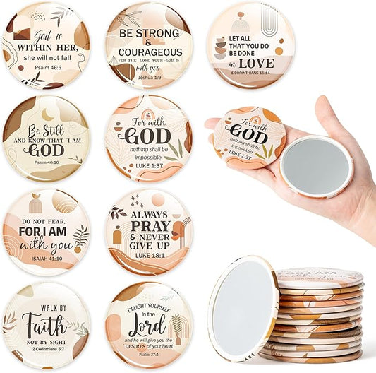 Y1tvei Bible Verse Compact Mirrors - 36Pcs Boho Christian Gifts Bulk Bible Verse Mini Compact Mirrors Inspirational Small Portable Round Pocket Makeup Mirror for Purse Church Party Favors for Women