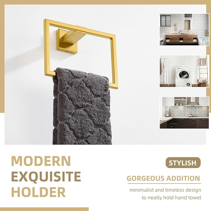 Angle Simple Hand Towel Holder Brushed Dark Gold, SUS 304 Stainless Steel Square Towel Ring for Bathroom Wall, 7.09 Inches