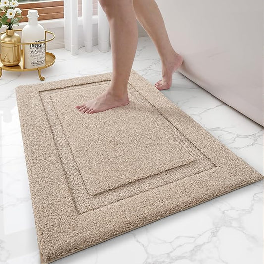 LUMI Ultra Soft Bathroom Rugs Non Slip with Rubber Backing, Absorbent Washable Bath Mat Quick Dry, Upgraded Premium Microfiber Plush Carpet for Bathtub and Shower Floor, Beige, 17x30