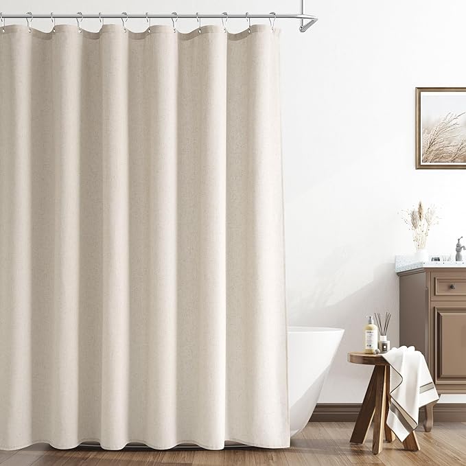 Naturoom Light Tan Linen Shower Curtain, Cloth Textured Fabric Shower Curtain Set with Hooks, Simple Elegant Modern Farmhouse Country Ultra Thick Bath Curtains for Bathroom,Water Repellent,72x84