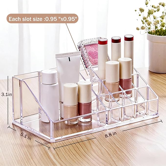 Lipstick Organizer and Storage, 16 Slots Clear Case Display Rack Holder (QX154)