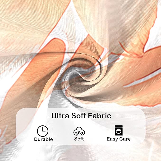 Floral Shower Curtain, Orange Watercolor Flower Shower Curtains for Bathroom, Modern Minimalist Waterproof Fabric Bath Decoration 72x72 Inch
