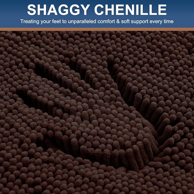 Smiry Luxury Chenille Bathroom Rugs 50x30, Extra Soft and Absorbent Shaggy Bath Mat, Machine Washable, Non-Slip Plush Carpet Runner for Tub, Shower, and Floor, Home Decor Accessories, Brown