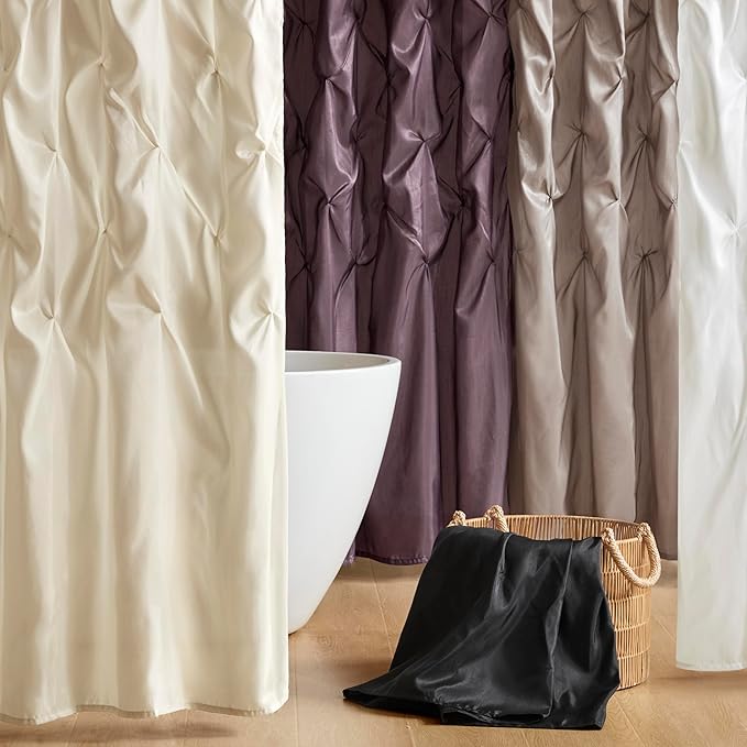 Madison Park Laurel Semi-Sheer Plum Shower Curtain Purple– Lightweight Faux Silk Fabric, 72x72 in, Light Filtering, Modern Style Bathroom Curtain Textured Tufting Detail Modern Mid-Century Bathroom Decor