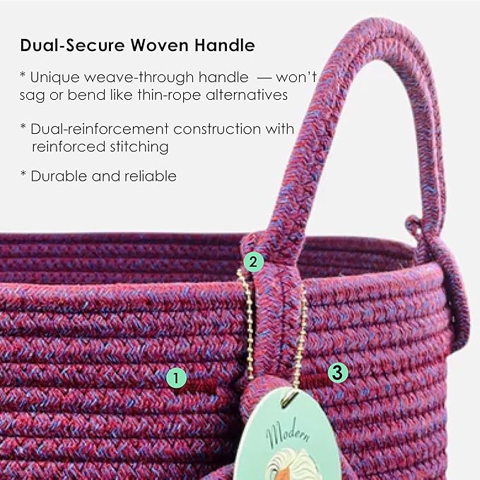 Modern Granny Medium Cotton Rope Laundry Hamper 14x16 Inch Dual Secure Woven Handle for Living Room Closet Clothes Blanket Organization