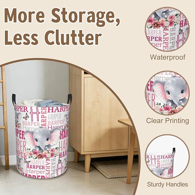 Custom Name Laundry Basket, Personalized Collapsible Laundry Hamper with Name for Bathroom Bedrooms, Customized Dirty Clothes Hamper Storage Basket Gifts for Kids Boys Girls Baby Men Women