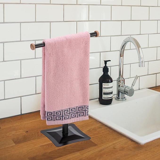 ZCDCP Hand Towel Holder Stand, T-Shape Stainless Steel Towel Rack for Bathroom Countertop with SUS304 Stainless, Black Freestanding Hand Towel Holder