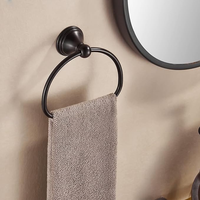 WOLIBEER Bronze Towel Ring,Bathroom Hand Towel Holder Oil Rubber, Round Hand Towel Rack Hanger Wall Mounted Farmhouse Bath Accessories
