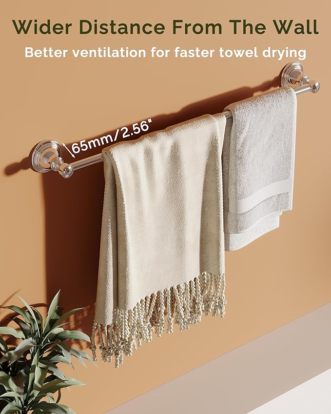 Towel Bar 24inch, Stainless Steel Bathroom Towel Rack Wall Mounted, Heavy Duty Towel Rod, Towel Holders for Bathroom, Kitchen (Chrome)