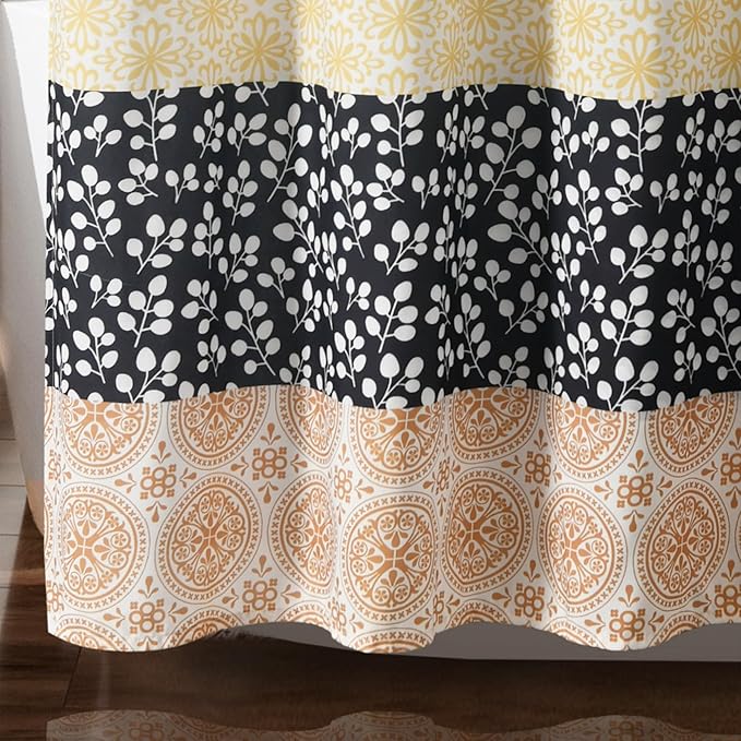 Lush Decor Bohemian Stripe Shower Curtain, 72" W x 72" L, Yellow & Gray - Bathroom Curtain - Striped Shower Curtain - Boho Decor - Fabric Shower Curtains (Pack of 6)