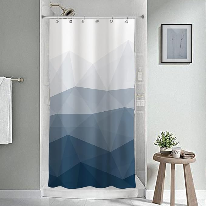 Sunlit Design 36 x 72 Inches Ombre Blue Small Stall Shower Curtain RV Half Size Narrow Bathroom Curtains Contemporary Geometric Fabric Bathroom Decor