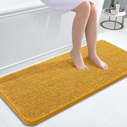 OLANLY Bathroom Rugs 47x20, Extra Soft Absorbent Chenille Bath Rugs, Rubber Backing Quick Dry, Machine Washable Bath Mats for Bathroom Floor, Tub and Shower, Home Decor Accessories, Golden Yellow