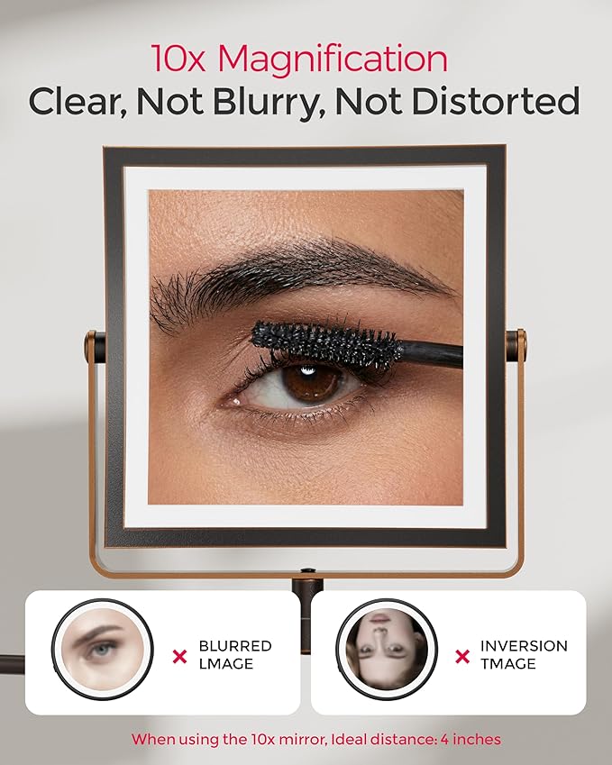 Rechargeable Wall Mounted Makeup Mirror with Lights, 4000mAh Double Sided 1X/10X Magnifying Vanity Mirror with 3 Color Lights, Touch Dimmable, 360° Extension Foldable Arm(Oil Rubbed Bronze