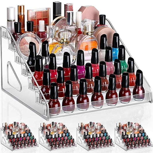 Jetec 4 Pcs 7 Tiers Style Acrylic Card Display Stand Sunglasses Organizer Nail Polish Holder Versatile Display for Trading Cards Greeting Card Stand Essential Oils Cosmetic Eyewear Rack