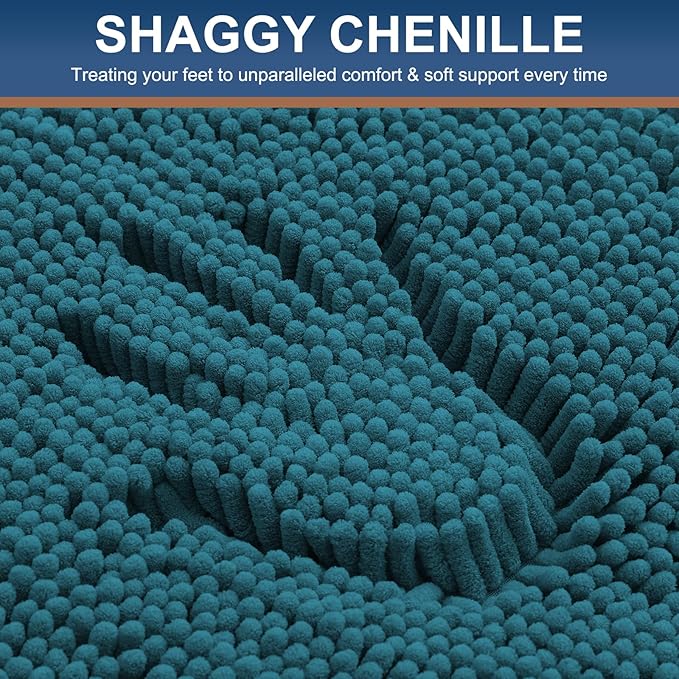 Smiry Luxury Chenille Bathroom Rugs 24x16, Extra Soft and Absorbent Shaggy Bath Mat, Machine Washable, Non-Slip Plush Carpet Runner for Tub, Shower, and Floor, Home Decor Accessories, Lake Blue