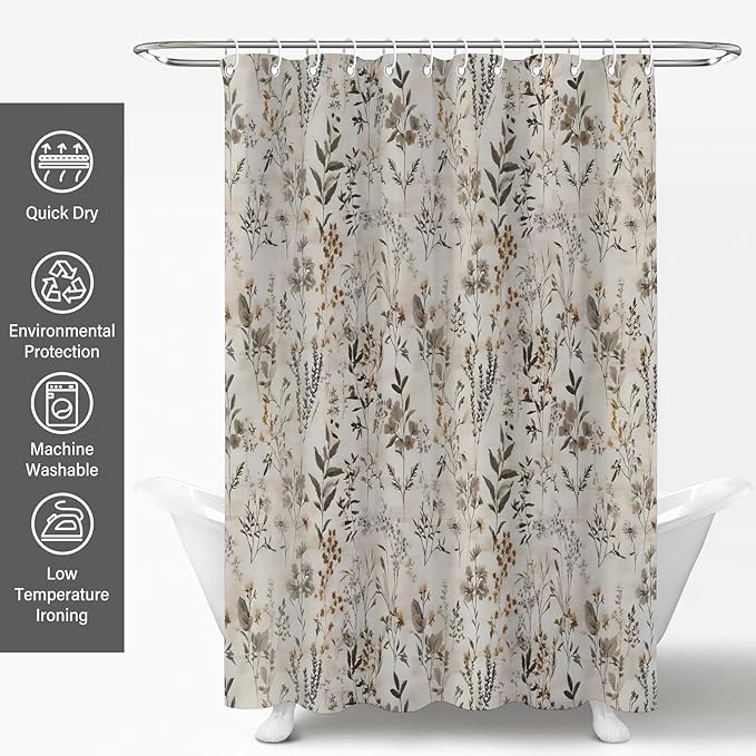 Vintage Boho Floral Shower Curtains,Modern Aesthetic Farmhouse Shower Curtains for Bathroom,Funny Waterproof Polyester Farmhouse Style Bathroom Decor,72x72 Inch