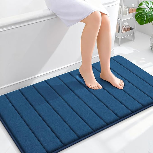 OLANLY Memory Foam Bath Mat 44x24, Super Soft Absorbent Bathroom Rugs, Quick Dry, Machine Washable Shower Floor Rugs, Bathmat Carpet, Bathroom Home Decor Accessories, Navy Blue