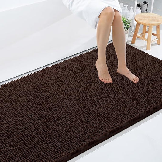 Smiry Luxury Chenille Bathroom Rugs 59x35, Extra Soft and Absorbent Shaggy Bath Mat, Machine Washable, Non-Slip Plush Carpet Runner for Tub, Shower, and Floor, Home Decor Accessories, Brown
