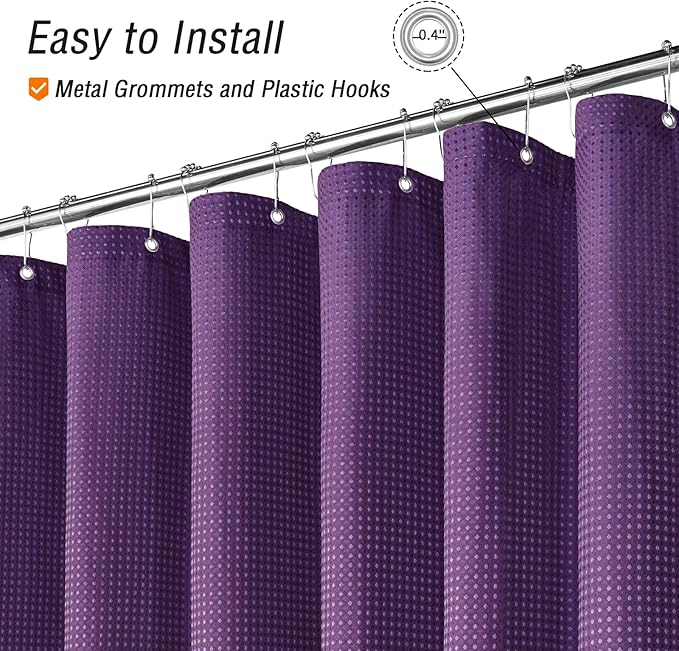 Gibelle Long Shower Curtain 72 x 78, Tall Waffle Weave Textured Fabric Shower Curtain for Bathroom, Water Repellent, Machine Washable, Purple
