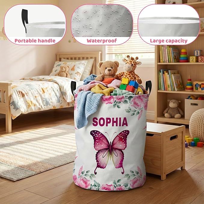Custom Butterfly Laundry Baskets, Personalized Butterfly Gifts for Butterflies Lovers, Collapsible Laundry Hamper with Name for Kids Adults Home Decoration