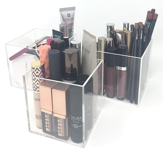 byAlegory Cosmetic Makeup Organizing Cubes Set of 3 Store Beauty Brush Lipgloss Mascara Eye Liner Lip/Eye Liner Pencils Cotton Balls Ear Swabs - Clear