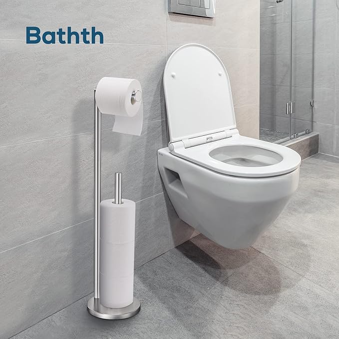Toilet Paper Holder Stand, Toilet Paper Stand Brushed Nickel, Free Standing Toilet Paper Holder, Toilet Paper Storage by Bathth