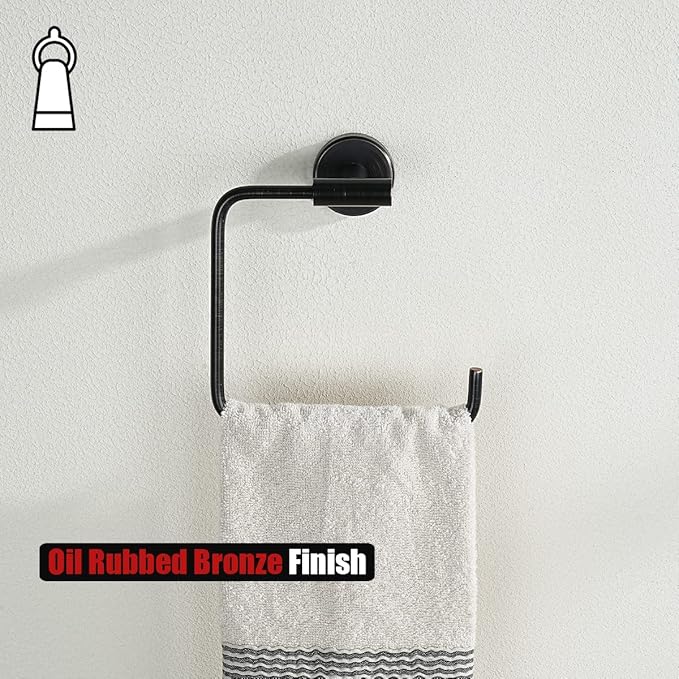 JQK Towel Ring Oil Rubbed Bronze, Stainless Steel Square Ring Towel Holder for Bathroom, 6 Inch ORB Wall Mount, TR140-ORB