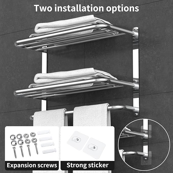 CAXIMSY 22.8Inch Towel Rack for Bathroom and Lavatory Towel Hanger with Wall Mount Towel Bars 304 Stainless Steel No Drill Tower Holder Shelf (Triple-Layered Towel Rack)