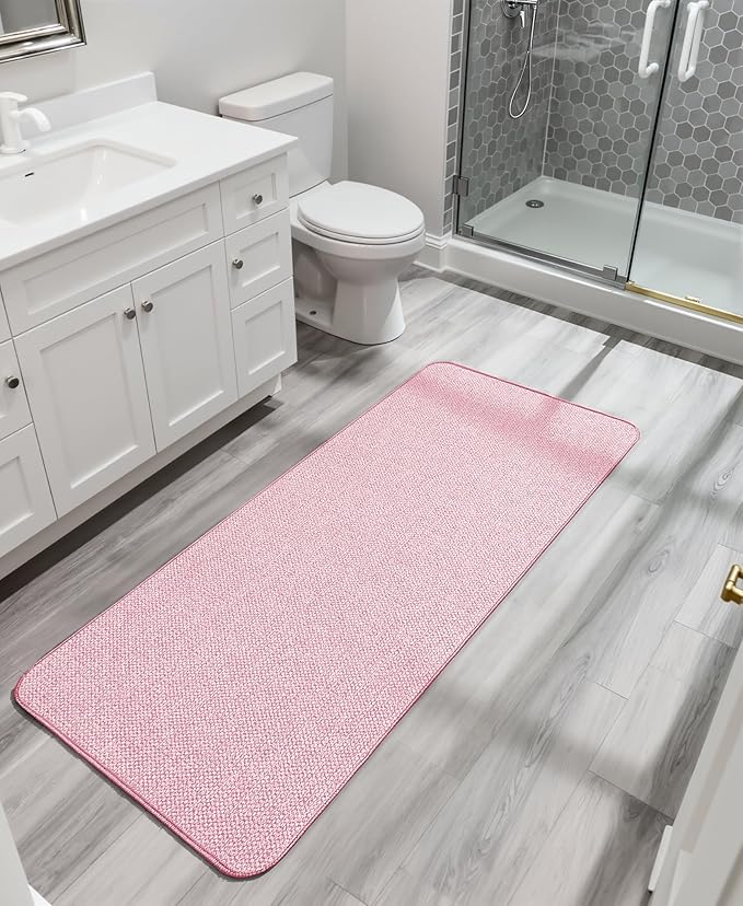 Bath Mat,Ultra Thin Bathroom Runner Rugs,Large Bath Mats for Bathroom,Quick Dry,Non-Slip,Machine Washable,Low Pile,Bath Rug,Shower Outside,Sink,Home Decor Accessories.Pink,3'x4'(36x48inch)