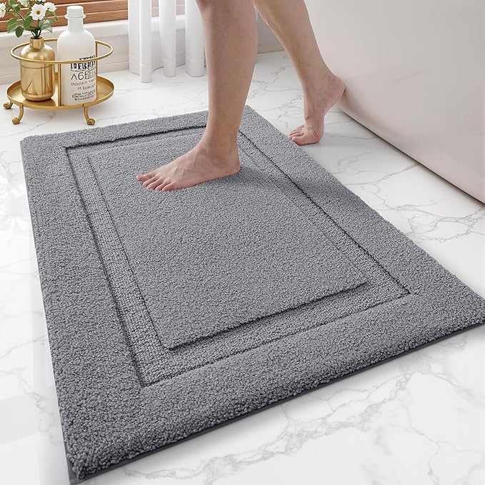 LUMI Ultra Soft Bathroom Rugs Non Slip with Rubber Backing, Absorbent Washable Bath Mat Quick Dry, Upgraded Premium Microfiber Plush Carpet for Bathtub and Shower Floor, Dark Grey, 16x24