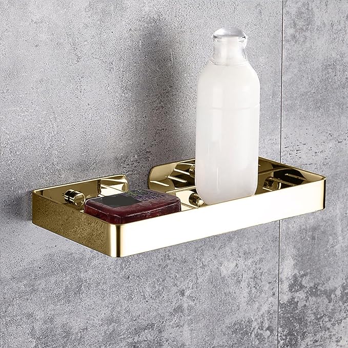 YWBL-WH Rack Wall Mount Stainless Steel Bathroom Shelf Organizer with Drain Rack 23x12cm for Shampoo Dispenser Kitchen Storage (Gold)