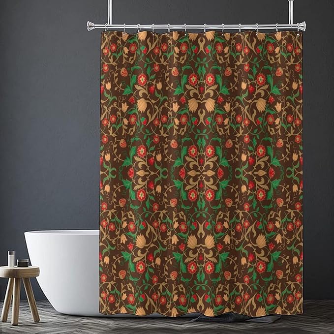 William Morris Original Design Vintage Shower Curtain Furniture Bathroom Fabric Decorations Washable Shower Curtain with Hooks 72x72 Inches(183x183cm), Style-1