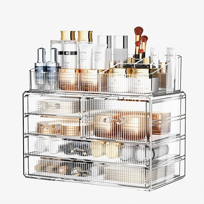 Clear Makeup Organizer with Acrylic Drawers - Ideal Makeup Organizer for Vanity or Dresser with Clear Storage Drawers,1 Top, 5 Drawers, Pattern E