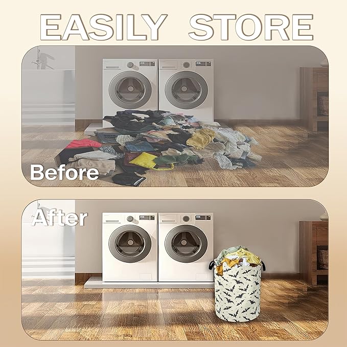 Gothic Bats Laundry Hamper,Halloween Collapsible Laundry Baskets,Waterproof Oxford Cloth Laundry Room Organization for Bedroom,Bathroom,Nursery,16x20 Inch