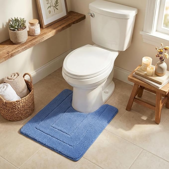 GRANNY SAYS Bathroom Toilet Rugs U Shaped, Bath Mats for Bathroom, Bath Rugs Non Slip Washable, Absorbent Microfiber Toilet Mat, Soft Plush Shaggy Bath Carpet, 20" x 24", Blue