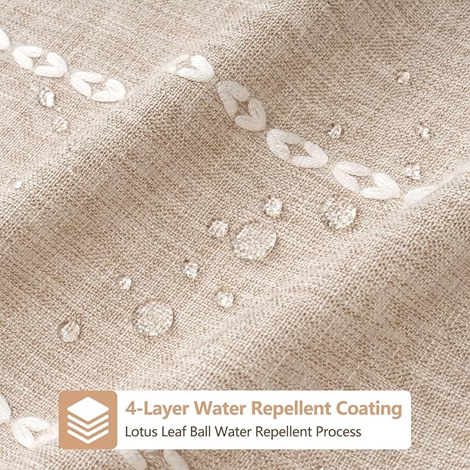 Boho Farmhouse Shower Curtain Heavyweight with Tassels, 72 x 84 Inch Extra Long Taupe Linen Textured Fabric Shower Curtain for Bathroom, Tan and White Striped Bath Décor Curtain Water Repellent
