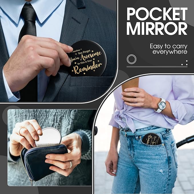 Hoolerry 24 Pcs Inspirational Compact Mirror Bulk 2.76 Inch Small Pocket Mirrors You're Awesome Appreciation Gifts for Women Coworker Employee Teacher